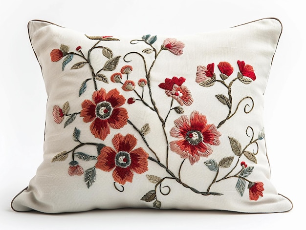 Haftowana poduszka w motywy roślinne